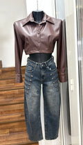 Camicia in ecopelle con spalline